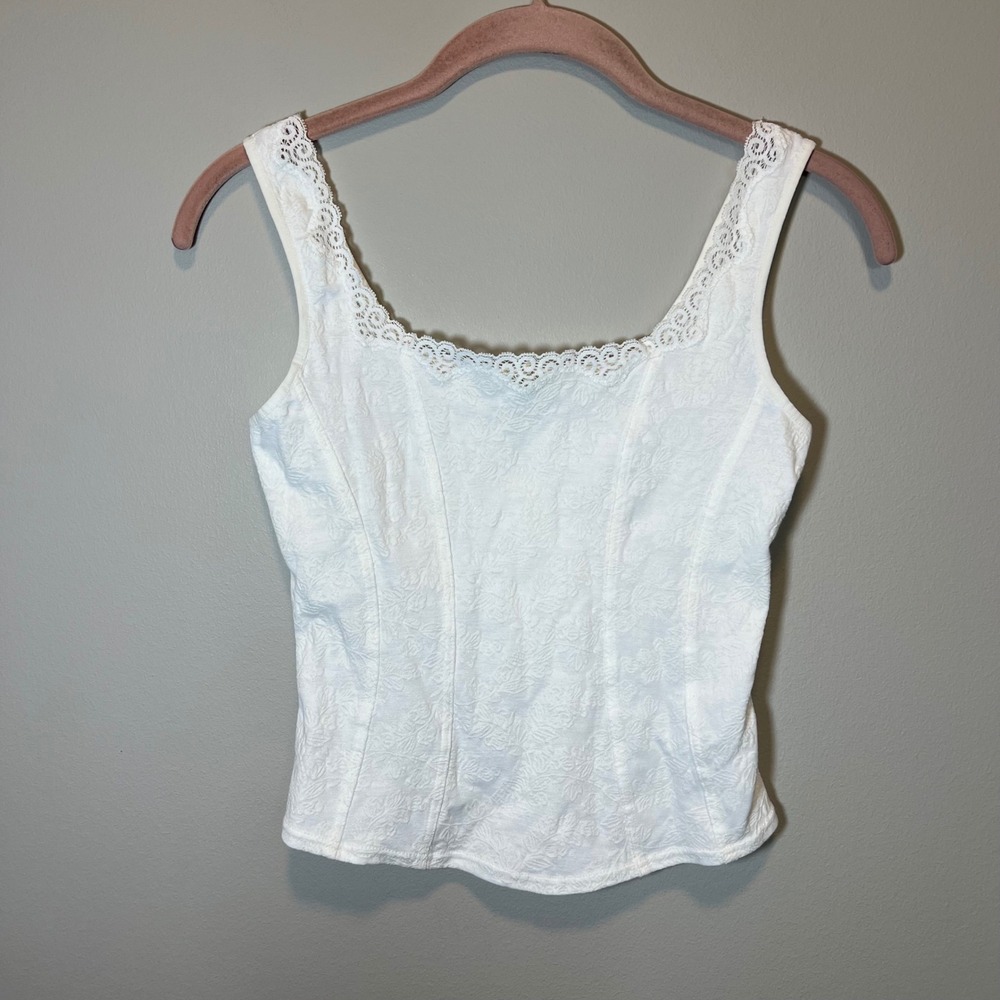 Arianne Lingerie White Floral Jacquard Lace Trim Corset Cami Top Small Canada